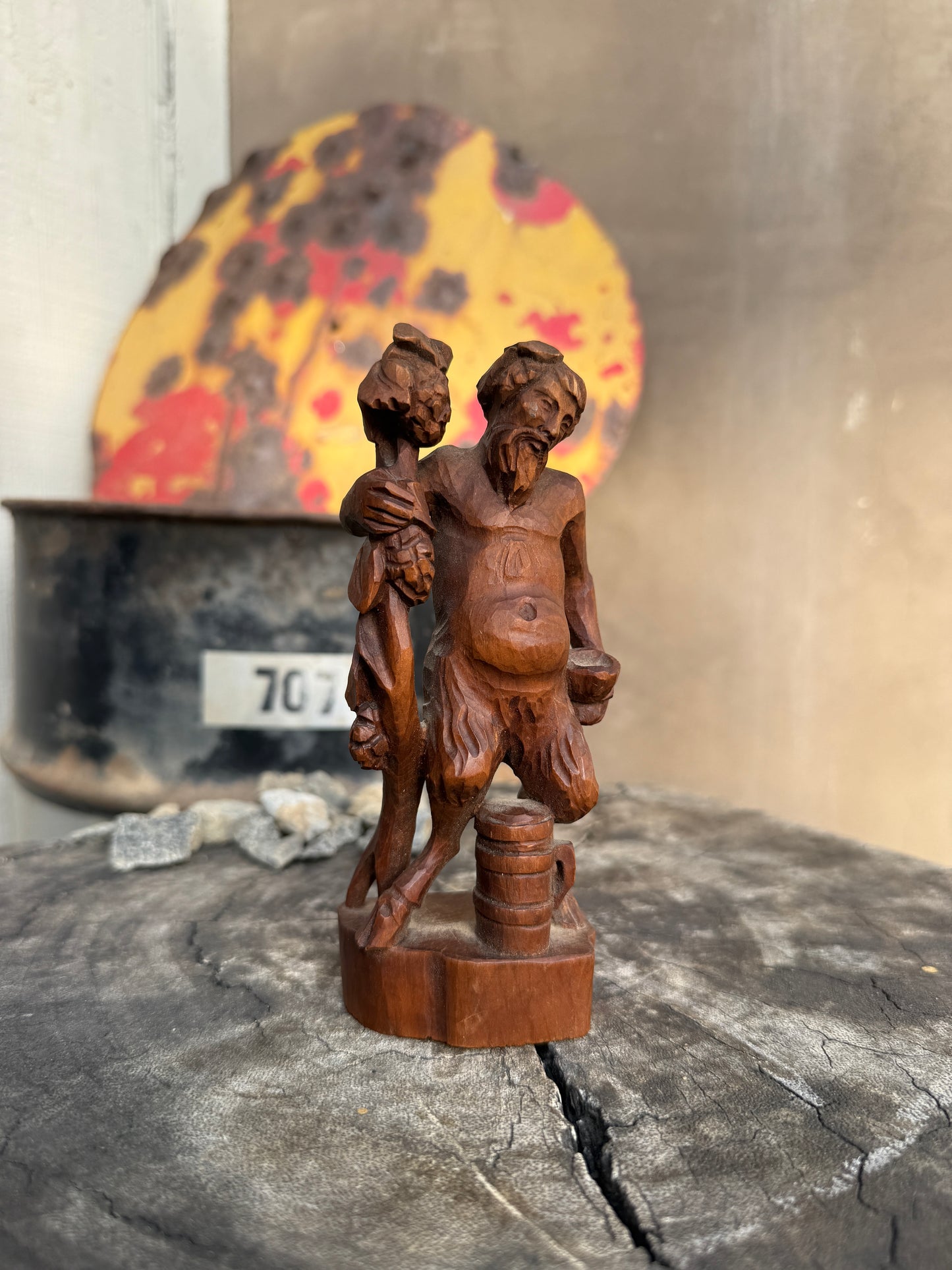 Mid Century Dionysus Adjacent Satyr Pine Carving