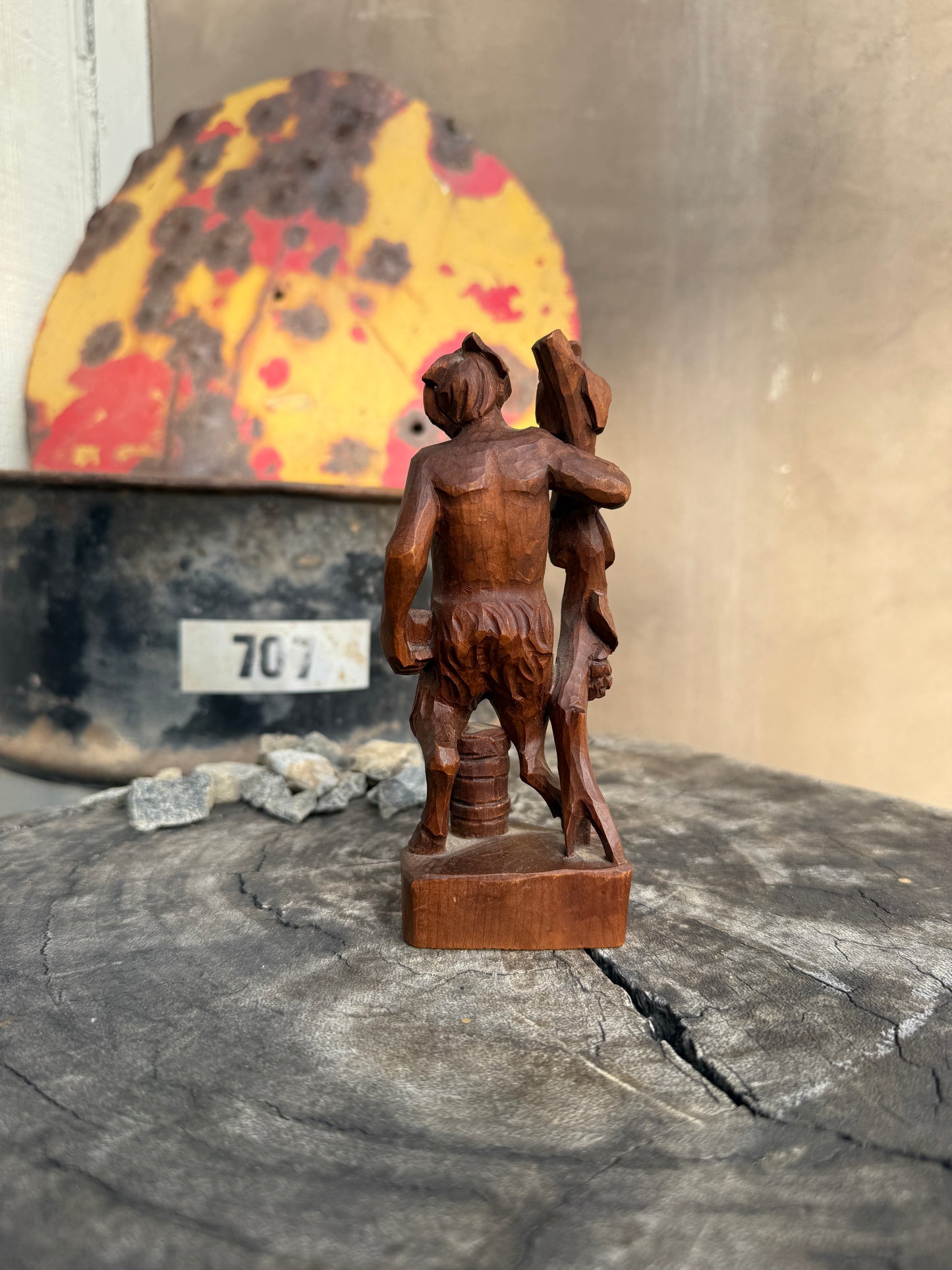 Mid Century Dionysus Adjacent Satyr Pine Carving