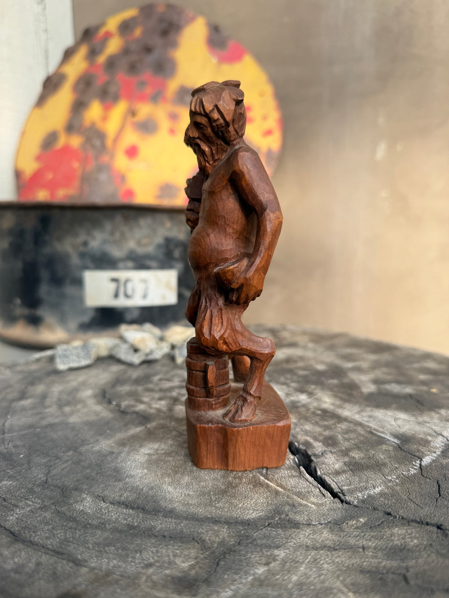 Mid Century Dionysus Adjacent Satyr Pine Carving