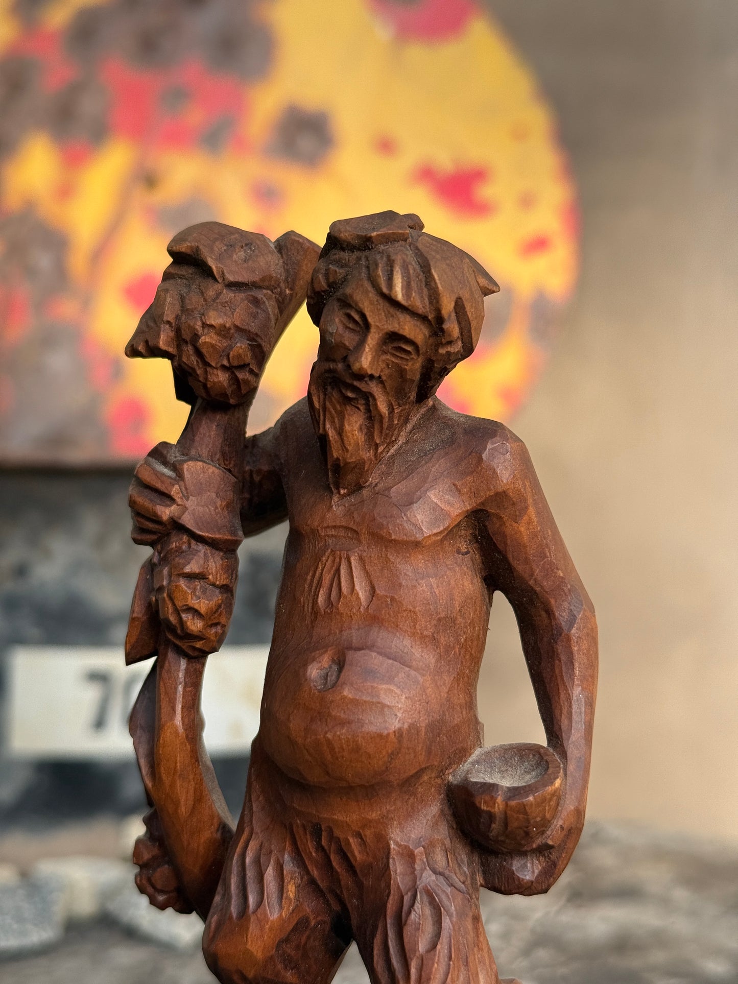 Mid Century Dionysus Adjacent Satyr Pine Carving