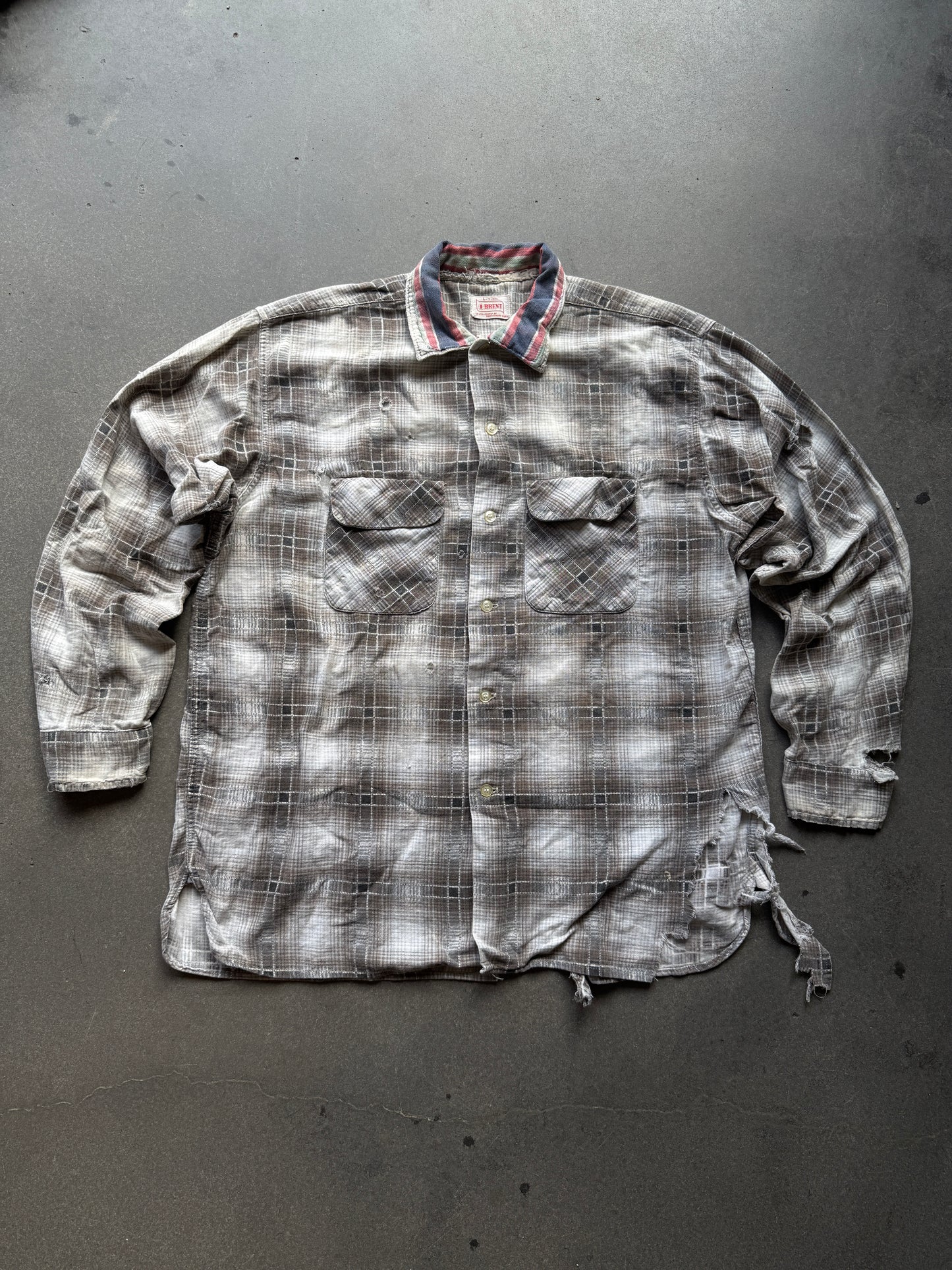 60's Thrashed and Repaired Cotton Print Flannel