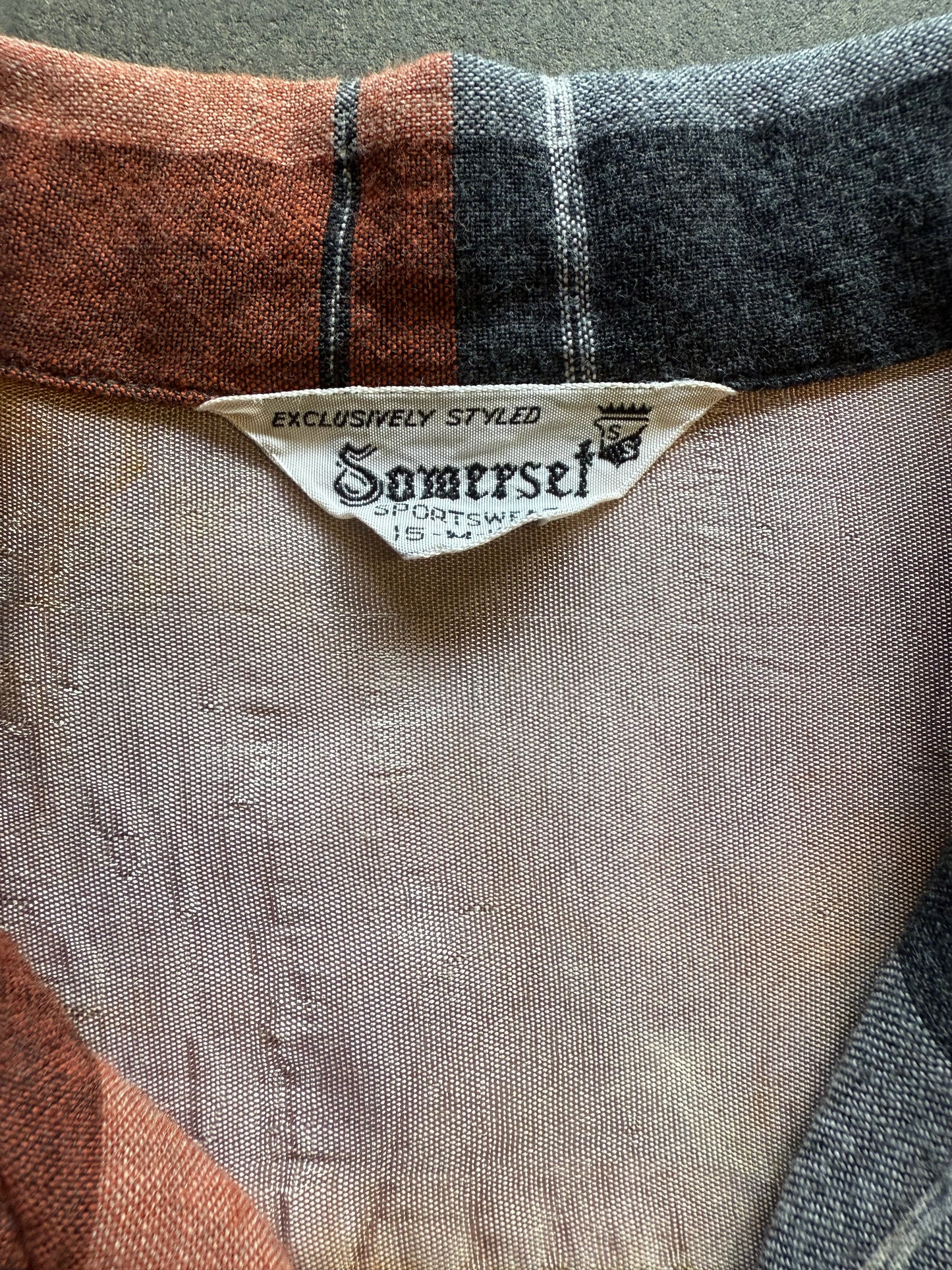 60s Rayon Shadow Plaid Loop Collar