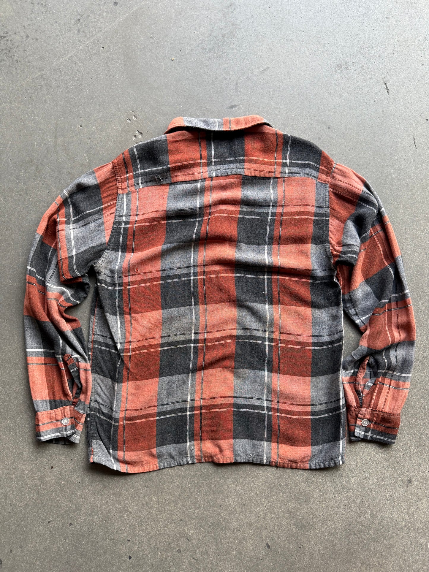 60s Rayon Shadow Plaid Loop Collar