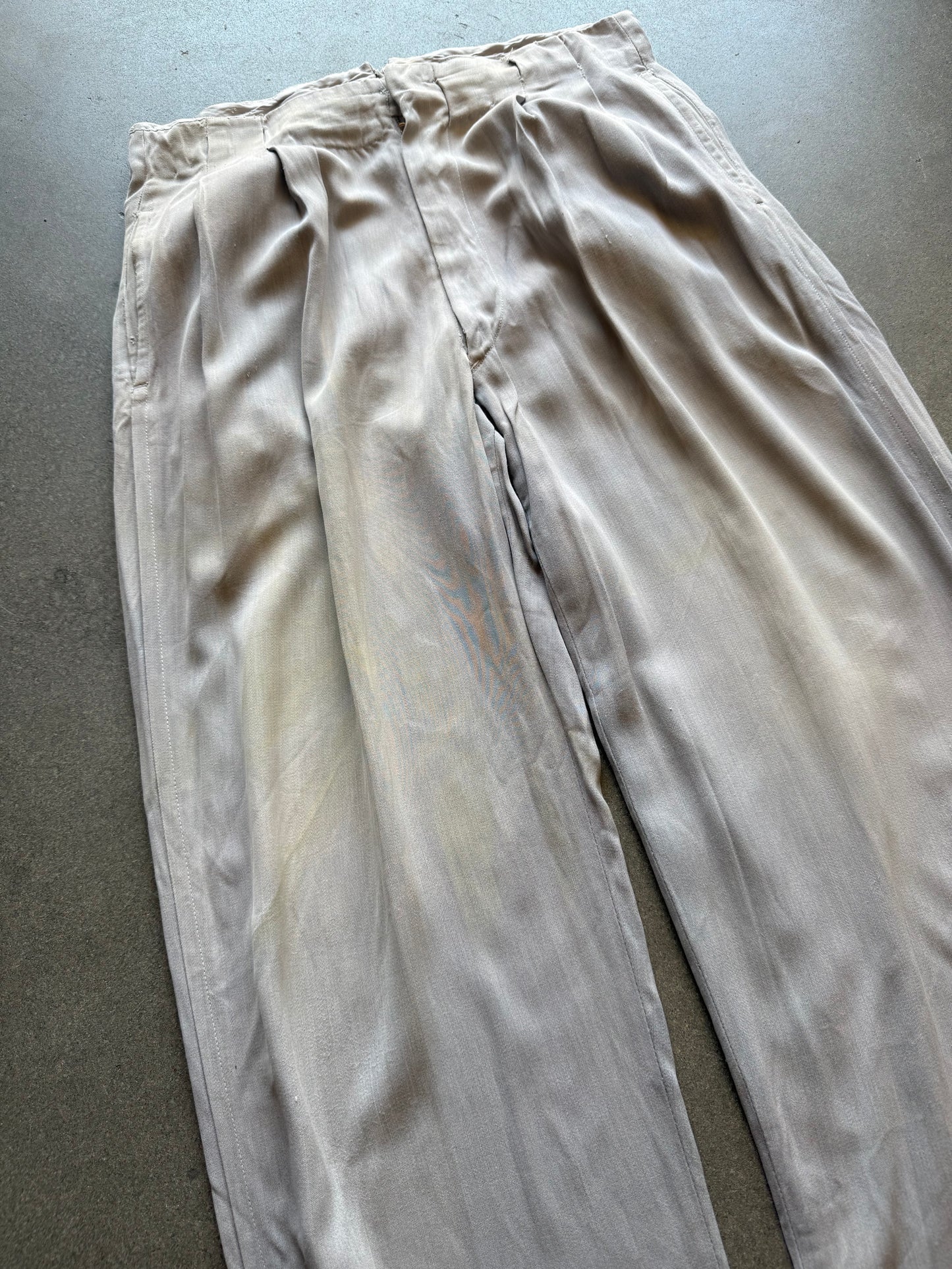 1940s Rayon Gabardine Covered Belt Loop Trouser