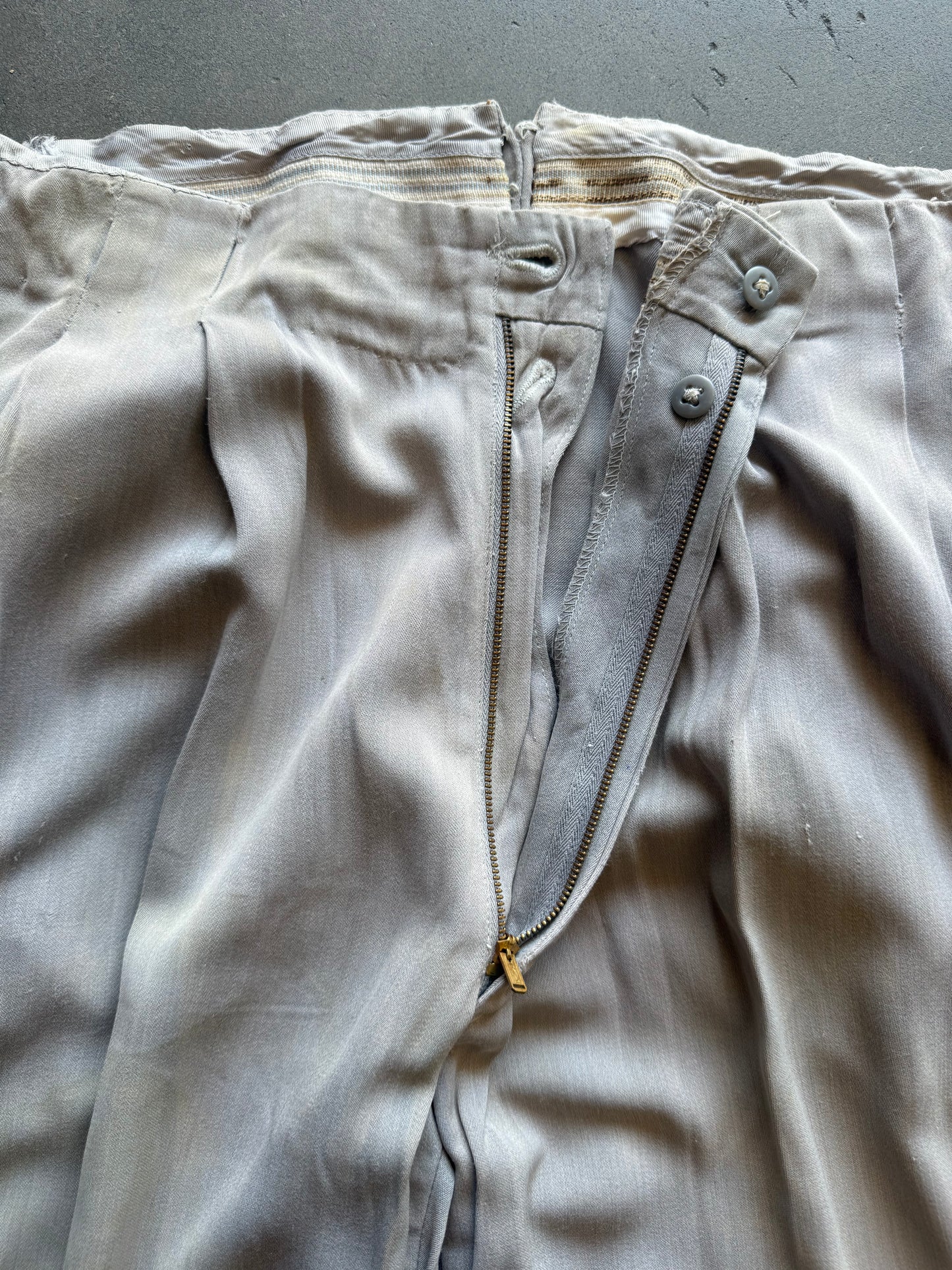 1940s Rayon Gabardine Covered Belt Loop Trouser