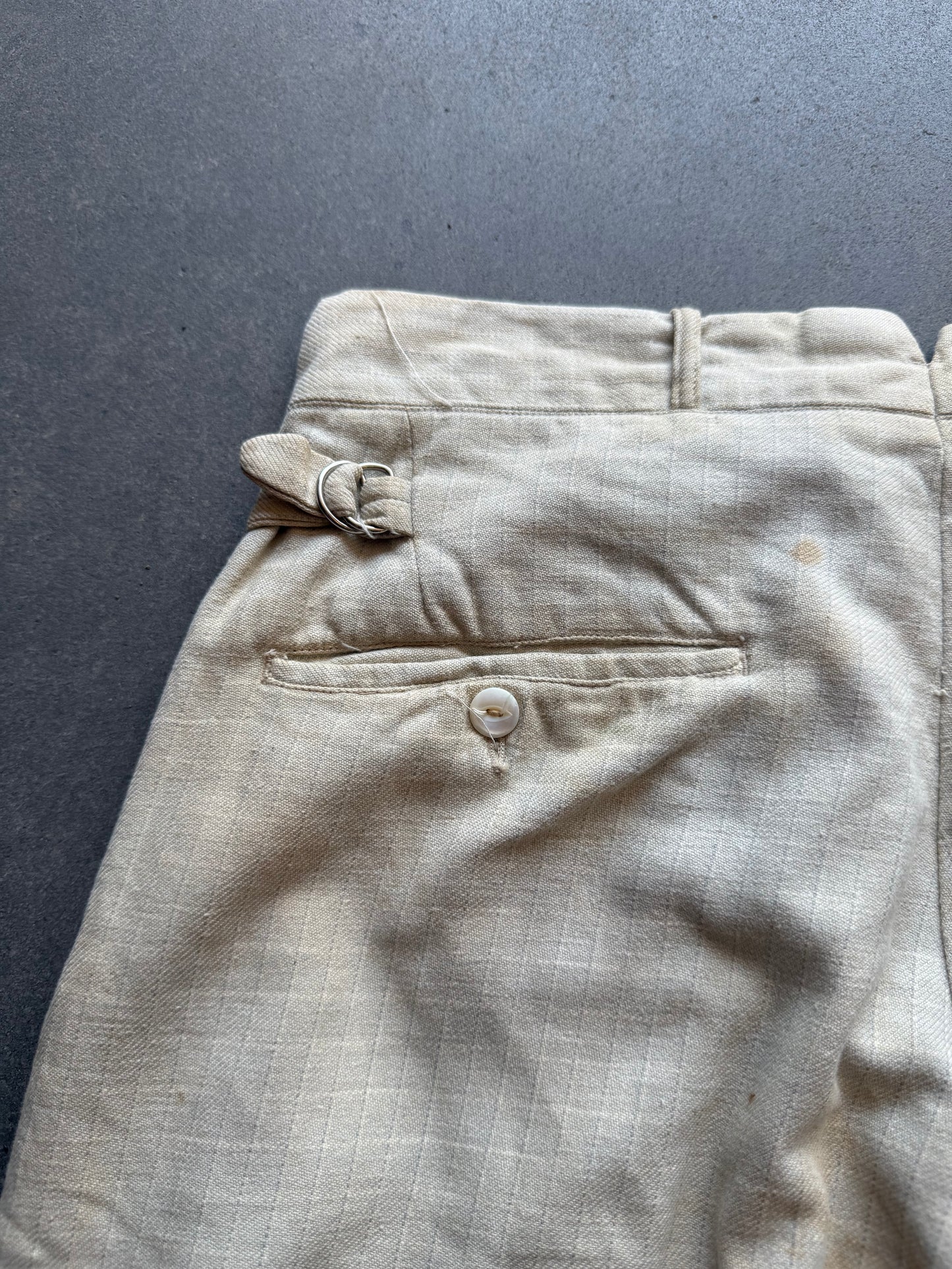 1930s Lap Waistband Cotton Twill Patterned Trousers