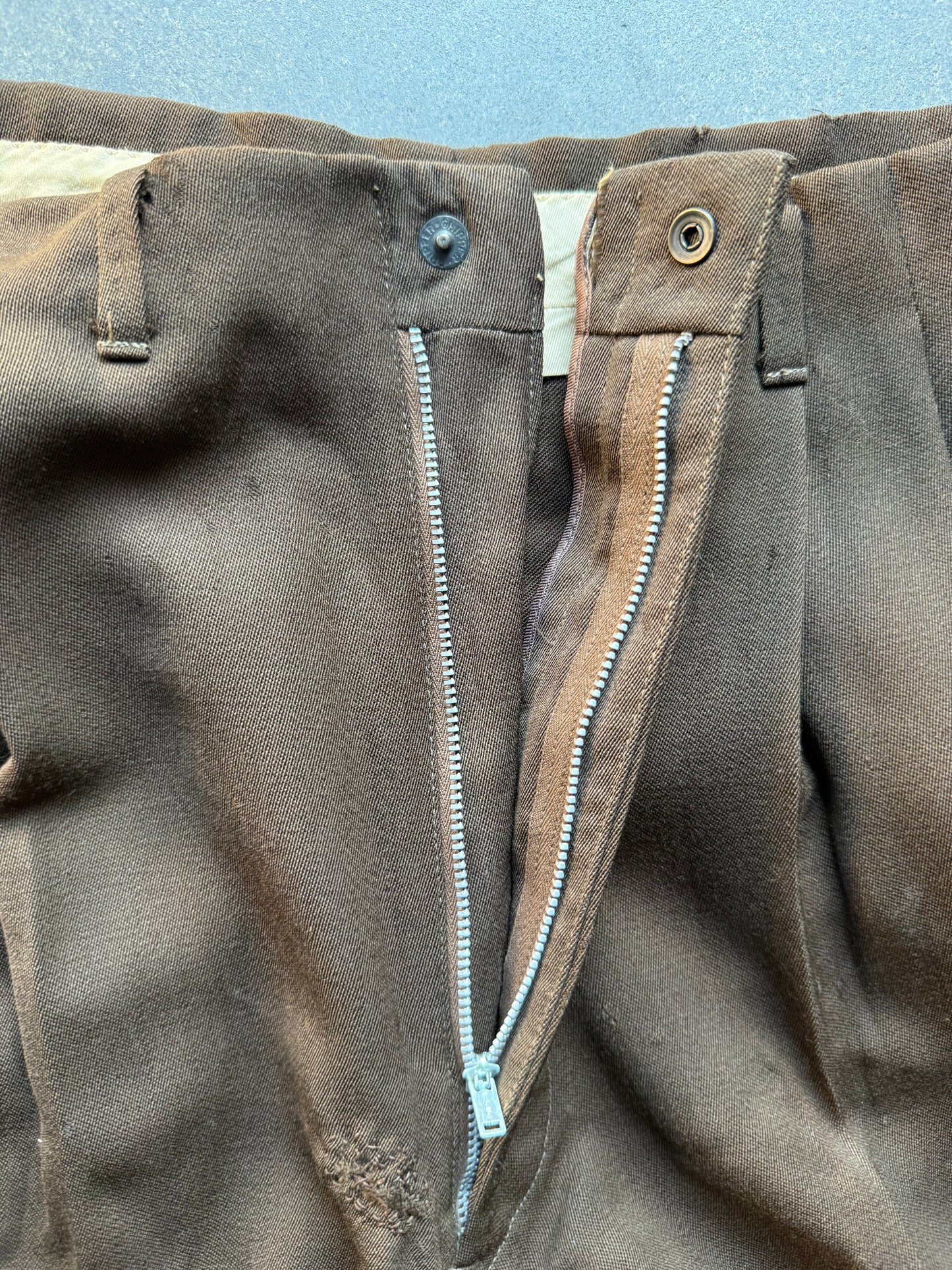40's Brown Gabardine Pants With Repairs