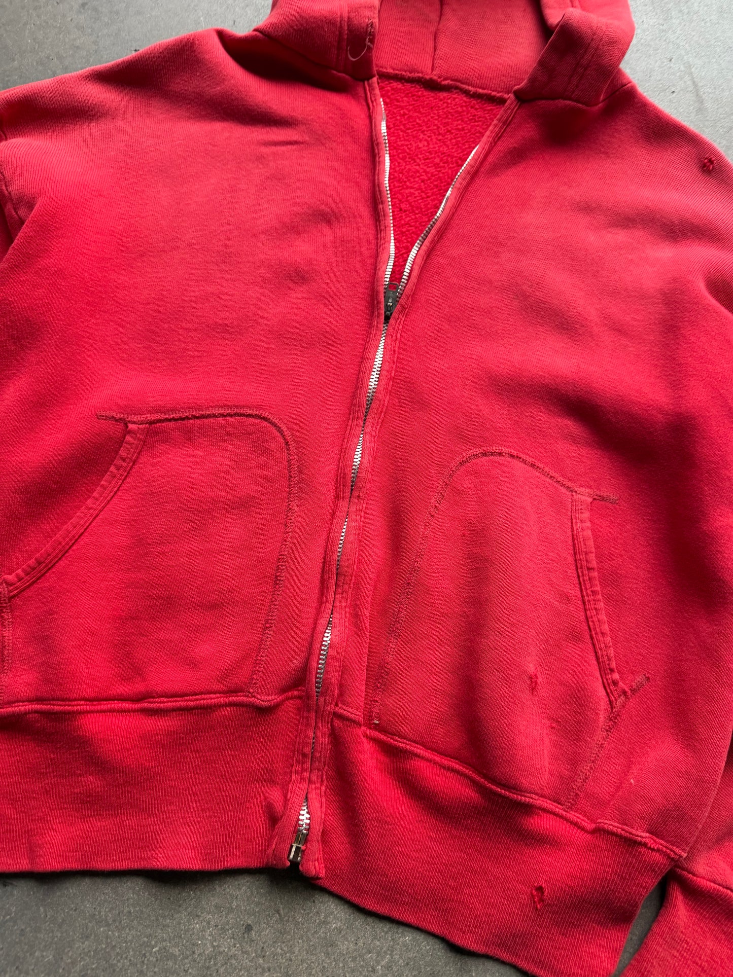 1960s Distressed Red zip up hoodie