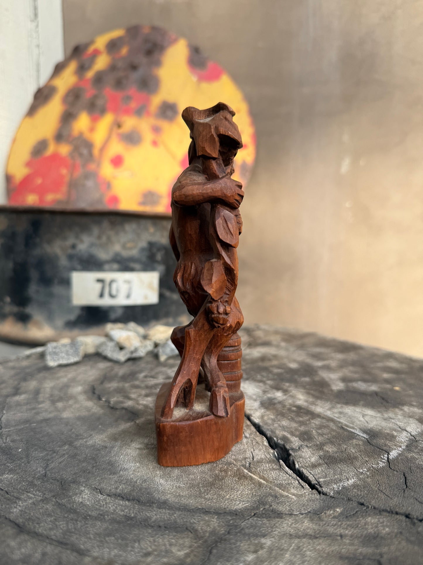 Mid Century Dionysus Adjacent Satyr Pine Carving