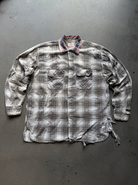 60's Thrashed and Repaired Cotton Print Flannel