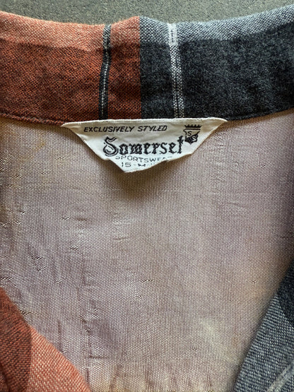 60s Rayon Shadow Plaid Loop Collar