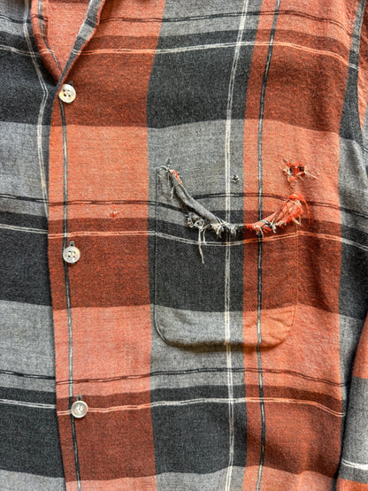 60s Rayon Shadow Plaid Loop Collar