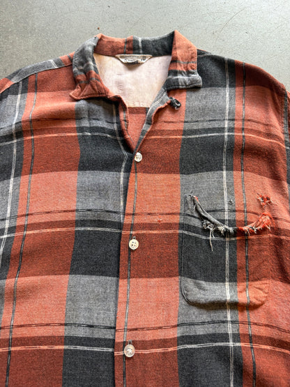 60s Rayon Shadow Plaid Loop Collar