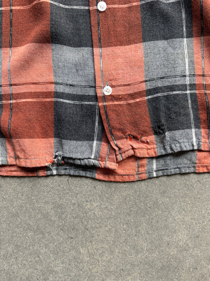 60s Rayon Shadow Plaid Loop Collar