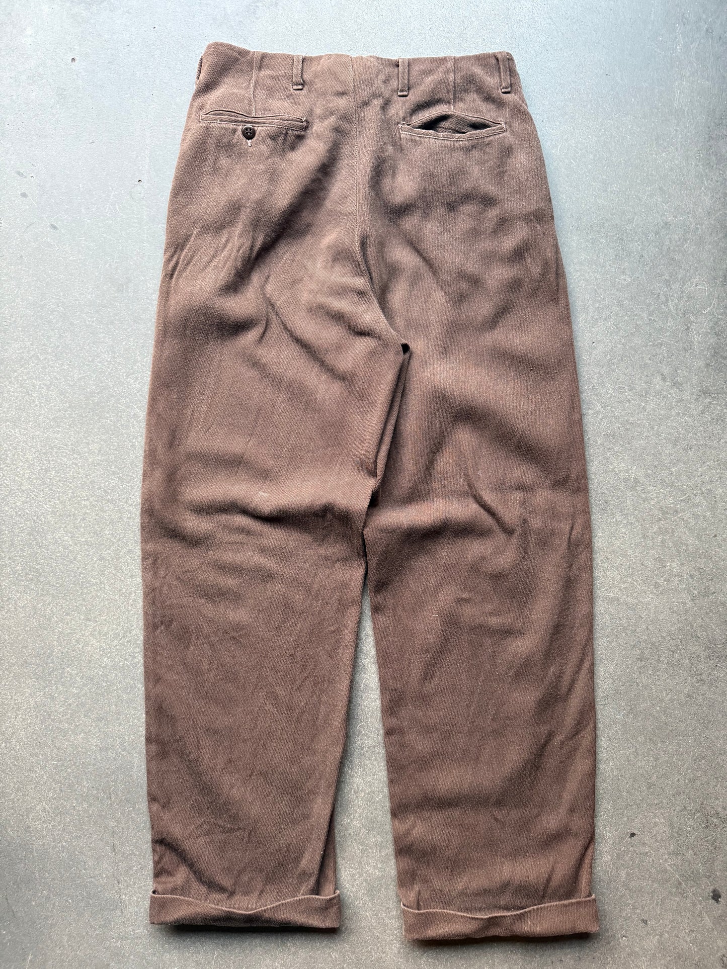 1940s Chocolate Cotton Whipcord Trouser