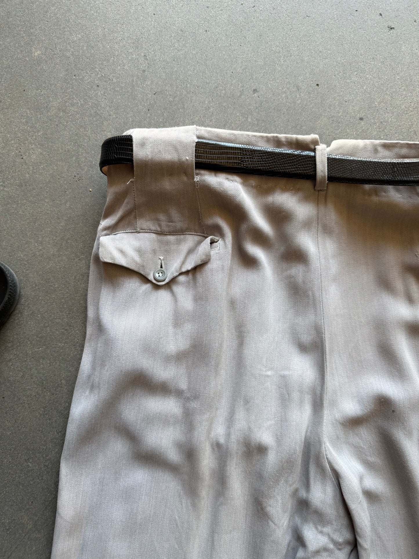 1940s Rayon Gabardine Covered Belt Loop Trouser
