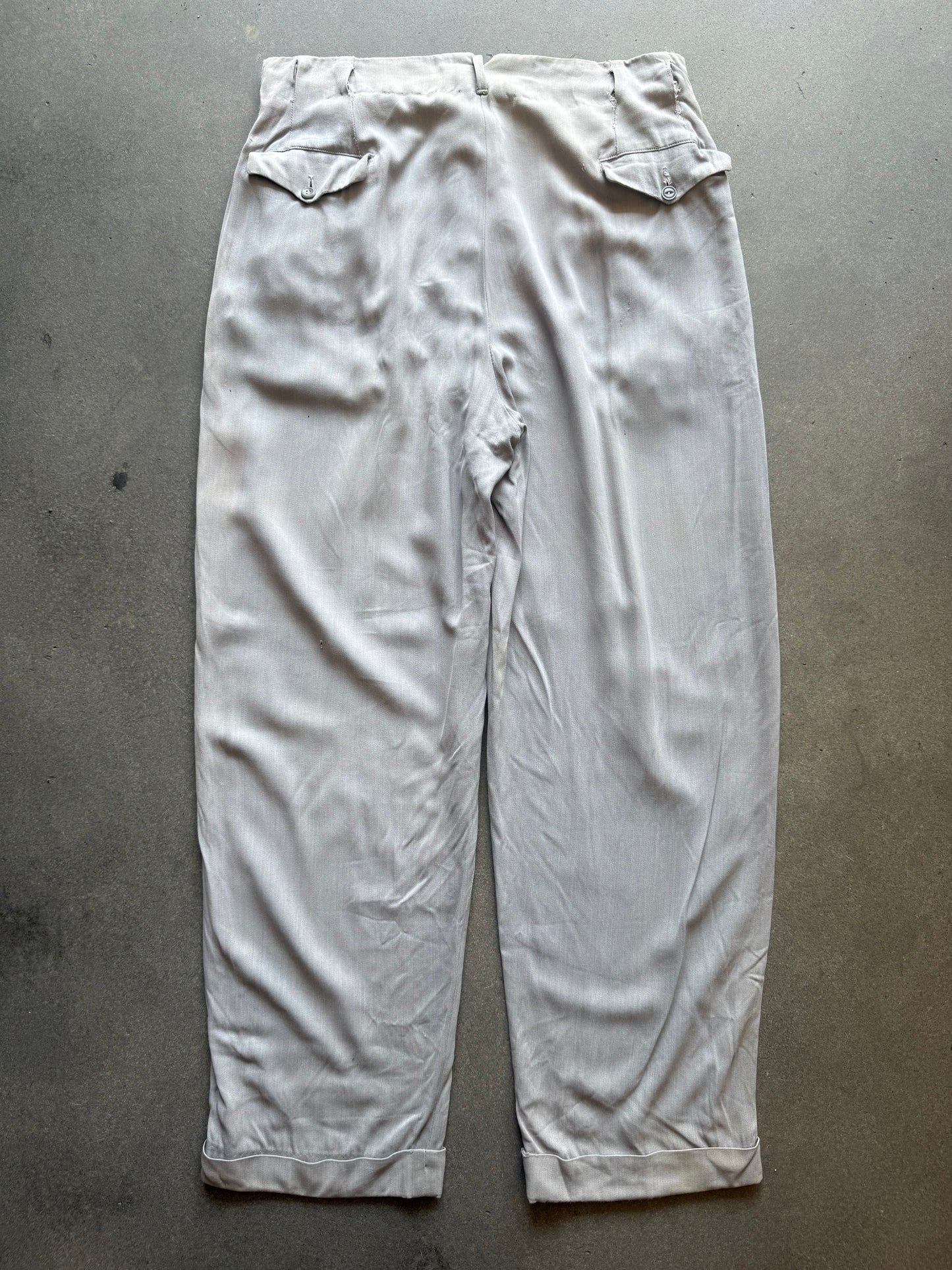 1940s Rayon Gabardine Covered Belt Loop Trouser