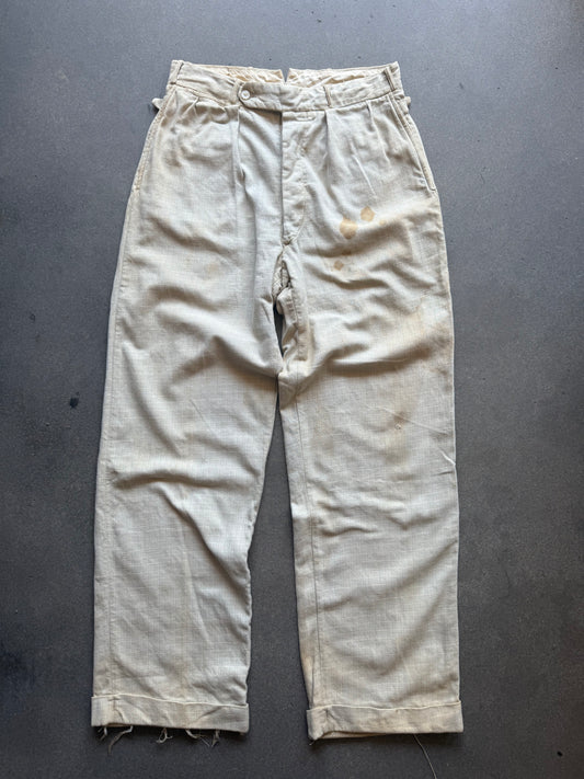 1930s Lap Waistband Cotton Twill Patterned Trousers