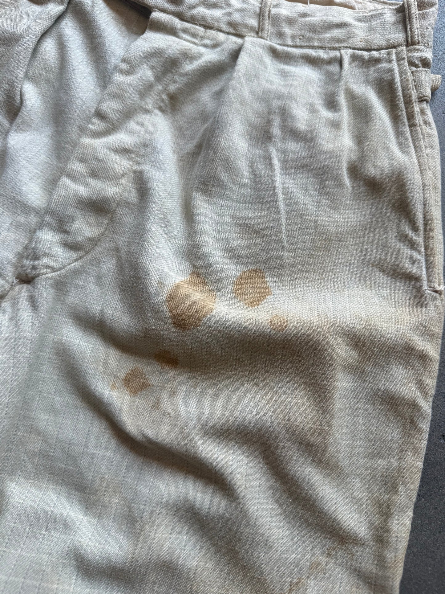 1930s Lap Waistband Cotton Twill Patterned Trousers