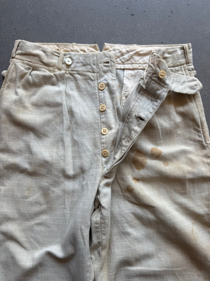 1930s Lap Waistband Cotton Twill Patterned Trousers