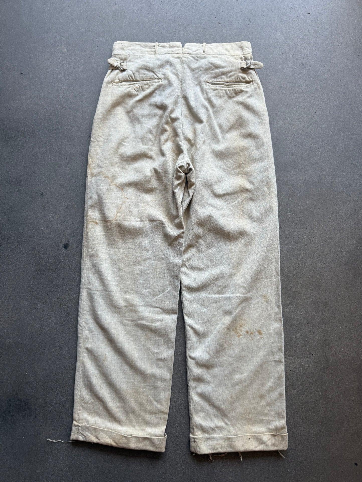 1930s Lap Waistband Cotton Twill Patterned Trousers
