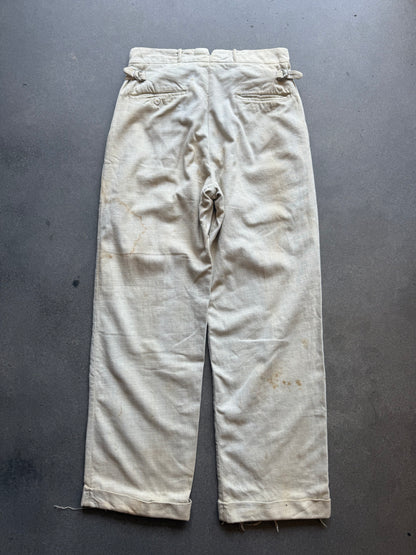 1930s Lap Waistband Cotton Twill Patterned Trousers