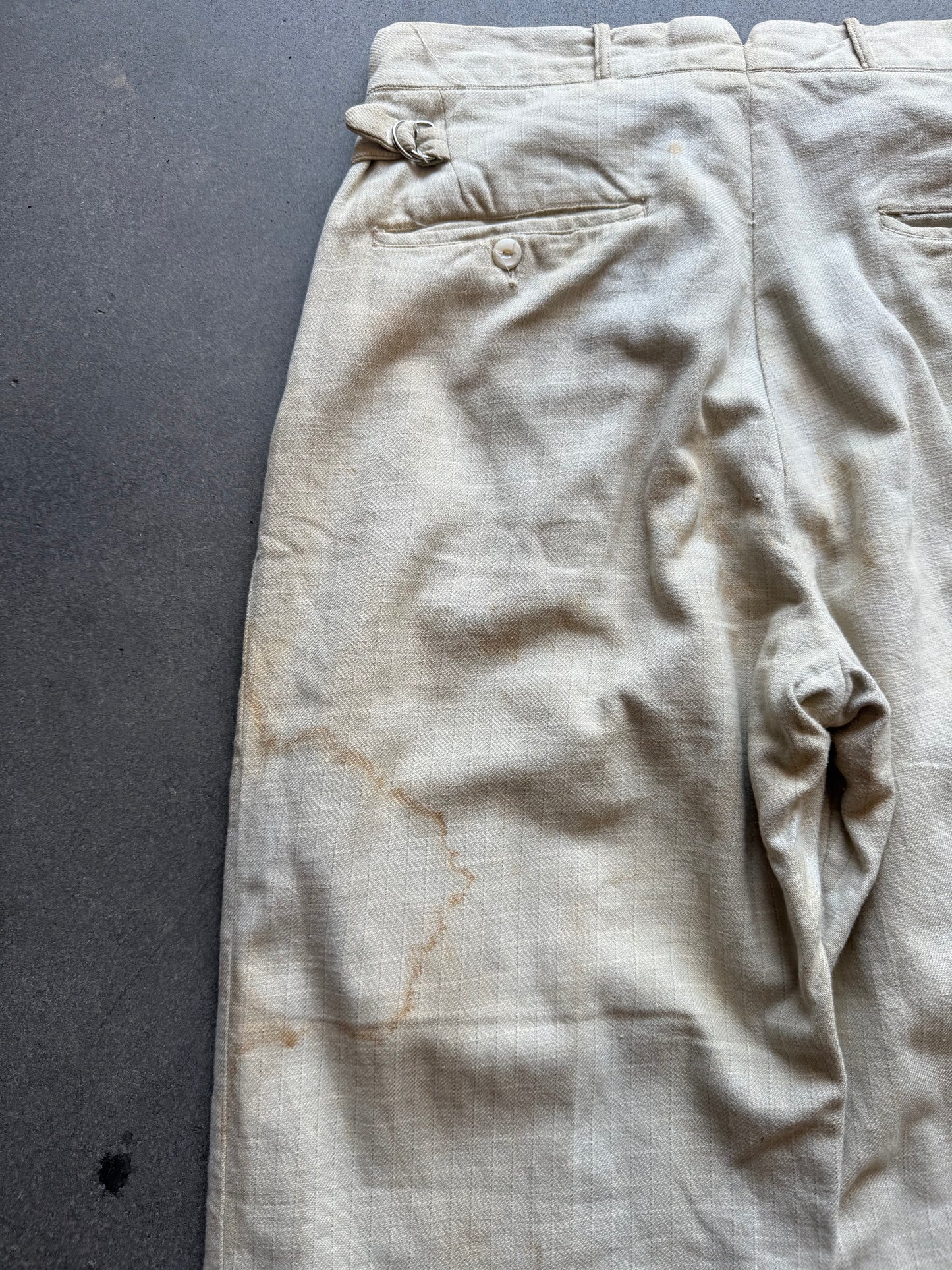 1930s Lap Waistband Cotton Twill Patterned Trousers