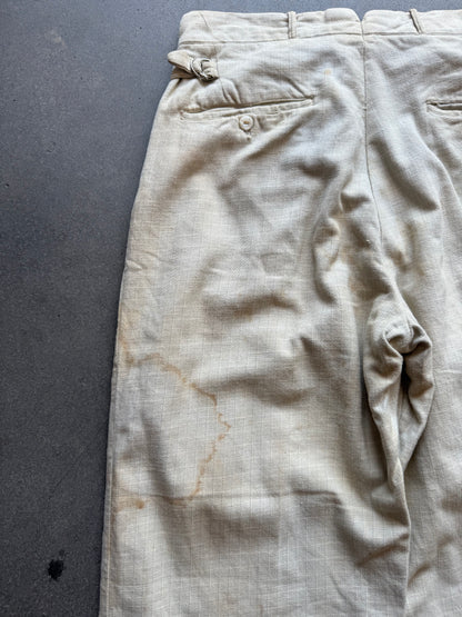 1930s Lap Waistband Cotton Twill Patterned Trousers