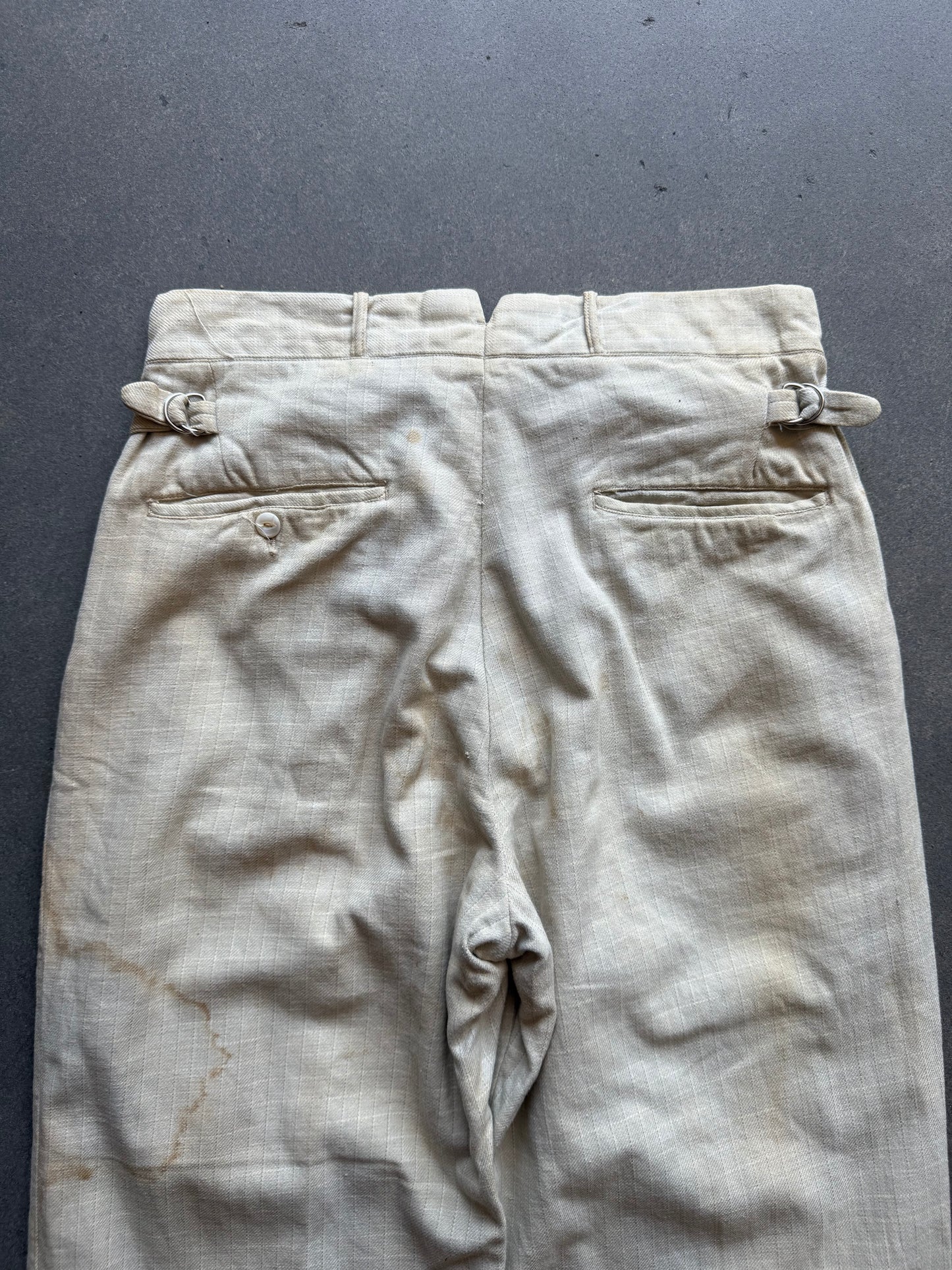 1930s Lap Waistband Cotton Twill Patterned Trousers