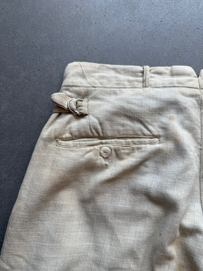 1930s Lap Waistband Cotton Twill Patterned Trousers