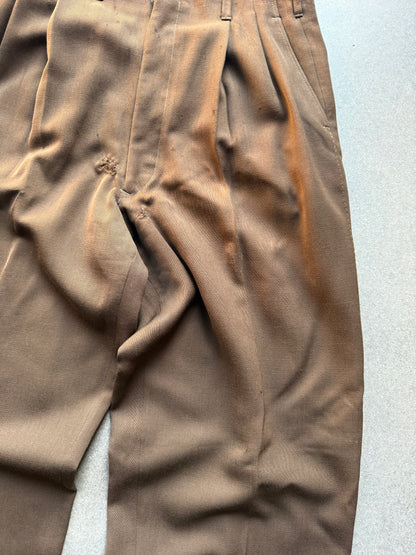 40's Brown Gabardine Pants With Repairs