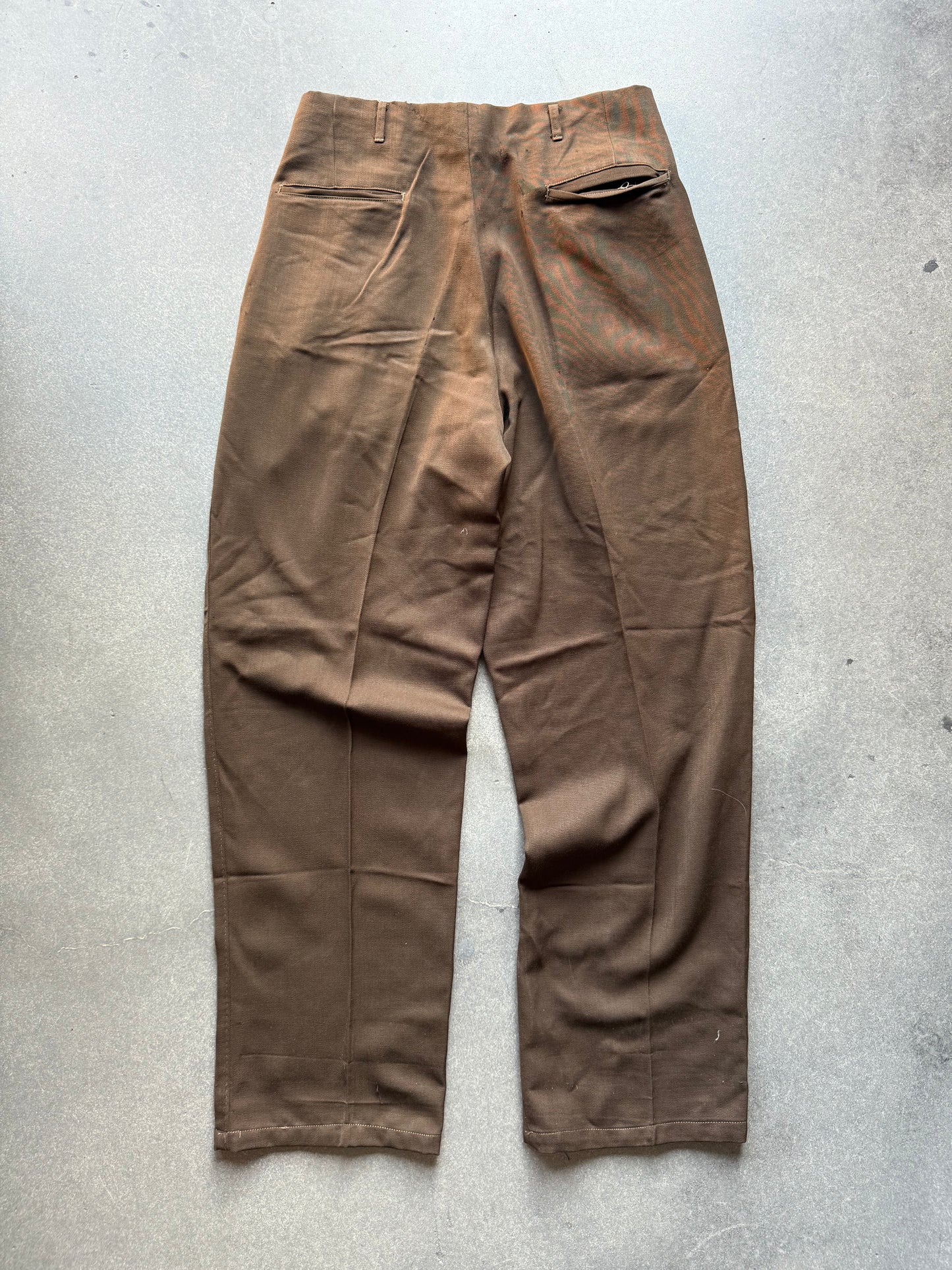40's Brown Gabardine Pants With Repairs