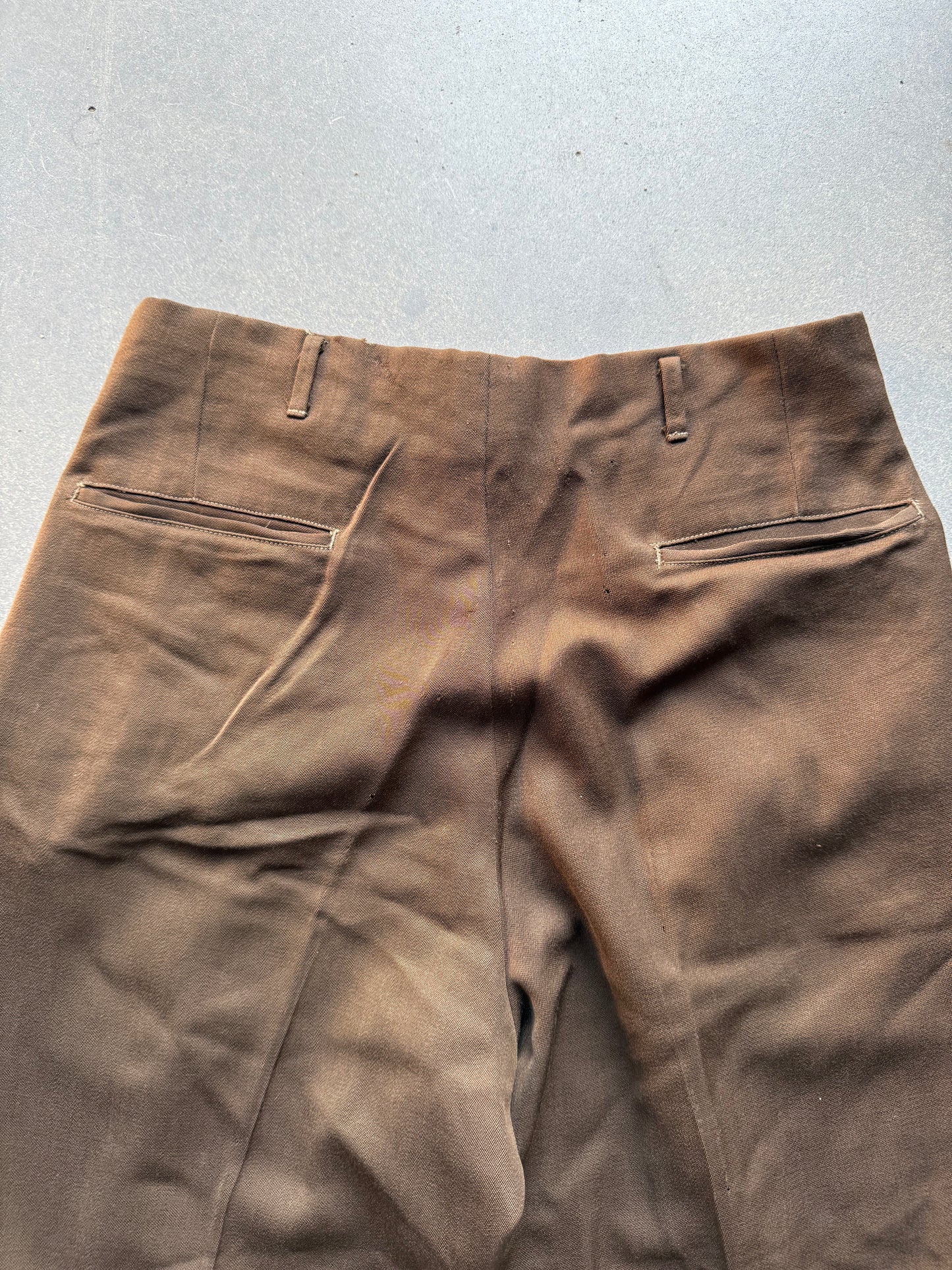 40's Brown Gabardine Pants With Repairs