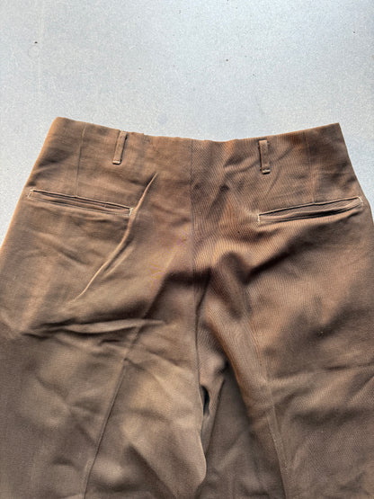 40's Brown Gabardine Pants With Repairs